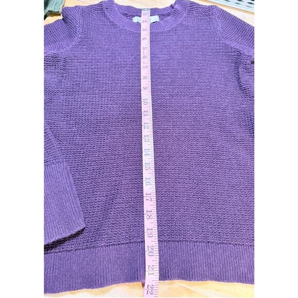 LOFT Ann Taylor 100% Cotton Shaker Knit Crew Neck Sweater Sz M Purple Cozy Layer - Picture 6 of 8